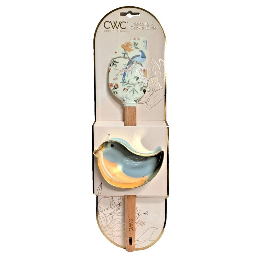 CWC Cook with Color Peacock Spatula Bird Cooke Cutter 12-in Silicone Wood Metal